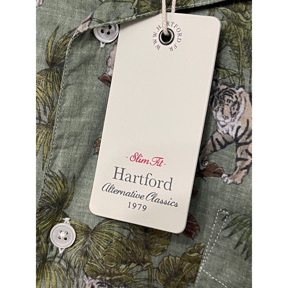 NWT Hartford Safari Tiger Print Camp Shirt‎ XL Green Cotton Button Front - Picture 5 of 10